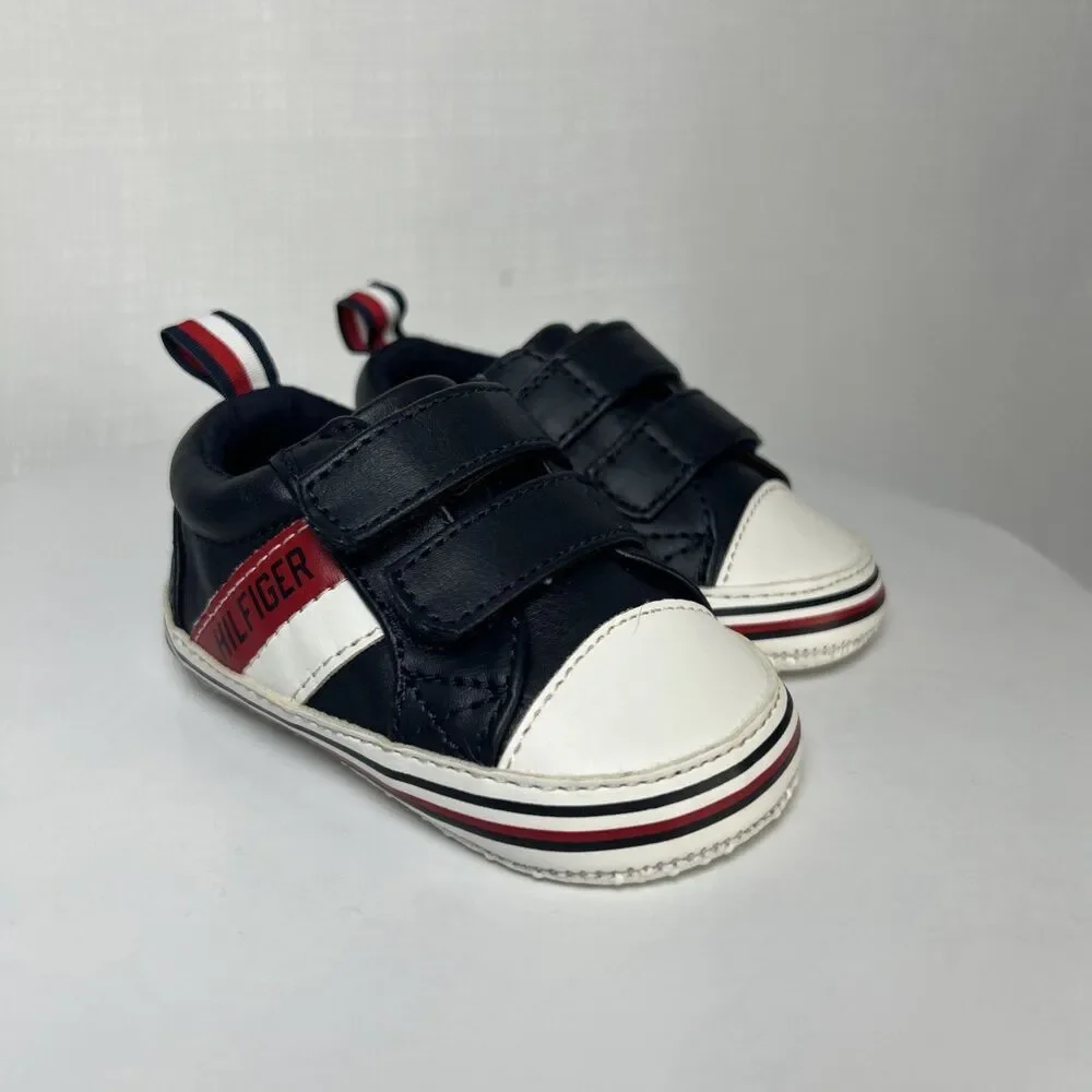 Tommy Hilfiger Baby Shoes size 2, Hook & Loop Closure Black White Red